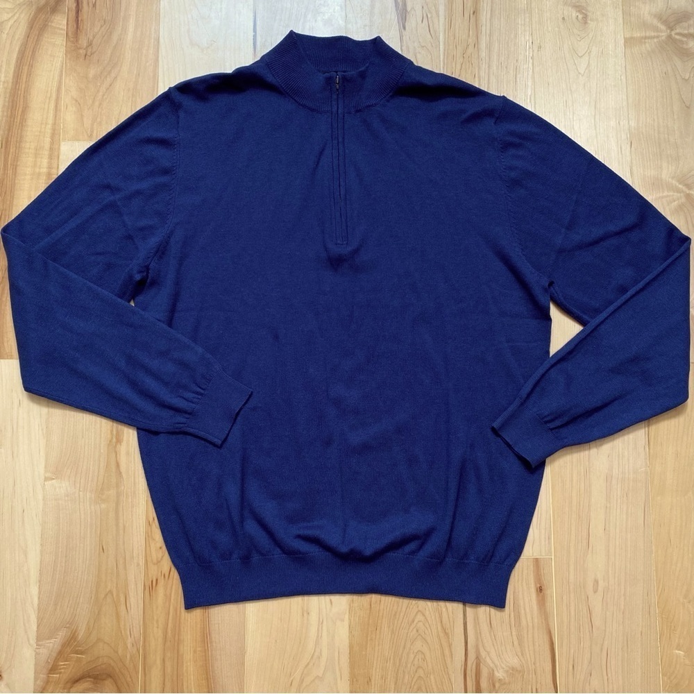Paul Fredrick Silk, Cotton & Cashmere Zip Mock Neck Sweater Dark Blue/Navy